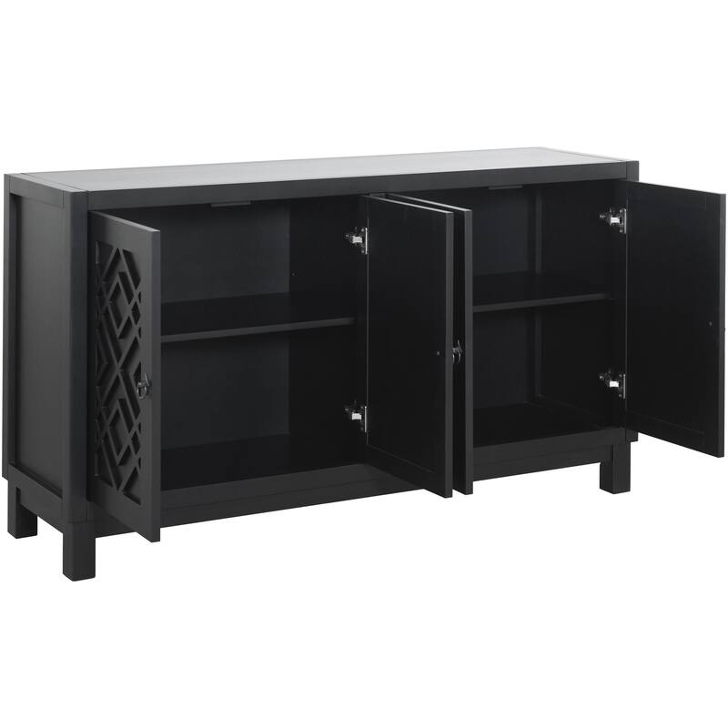 Large Storage Space Sideboard,4 Door Buffet Cabinet with Pull Ring Handles - N/A