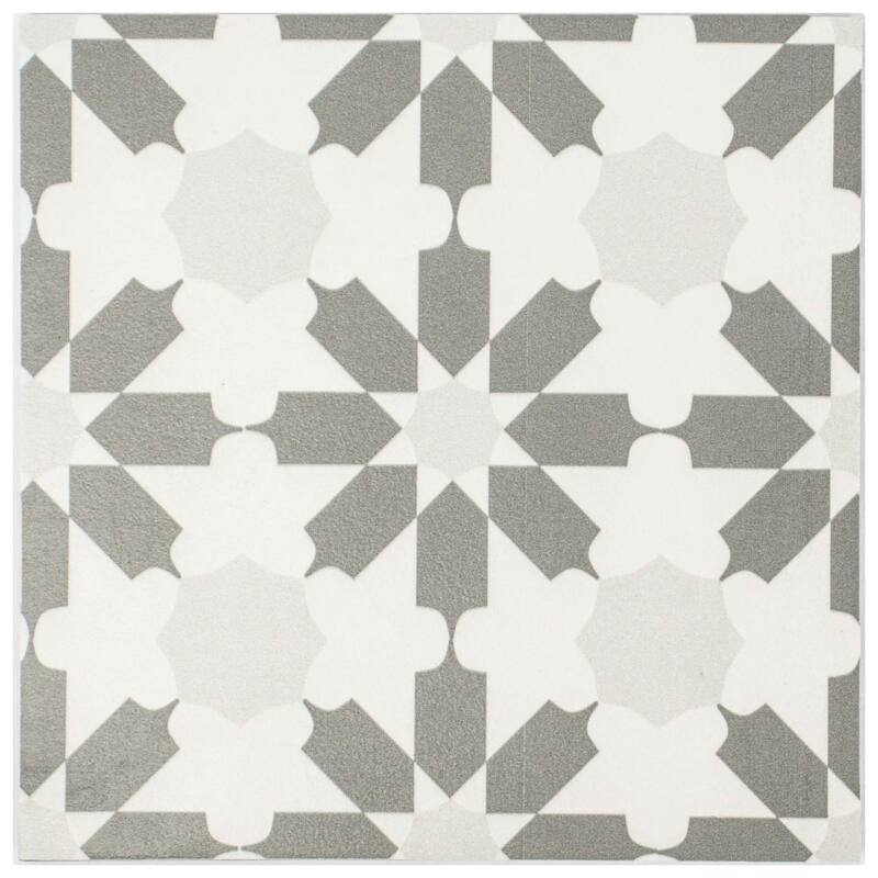 Cruz Bay Studio MKT61121 Felix - 7" x 7" Encaustic Floor and Wall Tile - Greyscale Matte