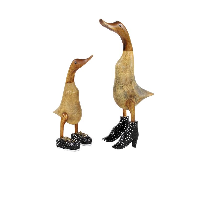 Bamboo Brown Wood Duck Decorative Sculpture - Set of 2 White or Black - Roche River Decor - Black