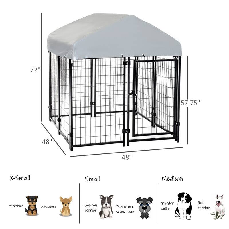 Pawhut Large Outdoor Dog Kennel Galvanized Steel Fence with UV-Resistant Oxford Cloth Roof & Secure Lock