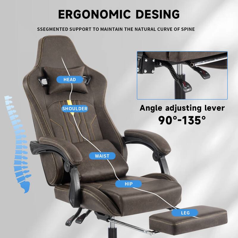 Gaming Chair with Massage Lumbar Support and Footrest, Comfortable Ergonomic Chair with Linkage Armrests, Height Adjustable