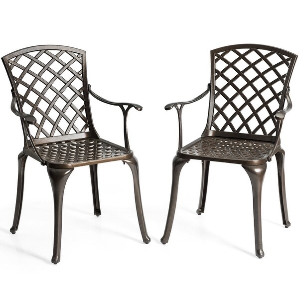 Shop Costway Outdoor Cast Aluminum Arm Dining Chairs Set ...