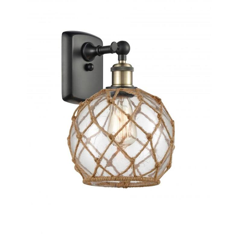 Innovations Lighting Farmhouse Rope 13" Tall Bathroom Sconce - Black Antique Brass / Clear / Brown