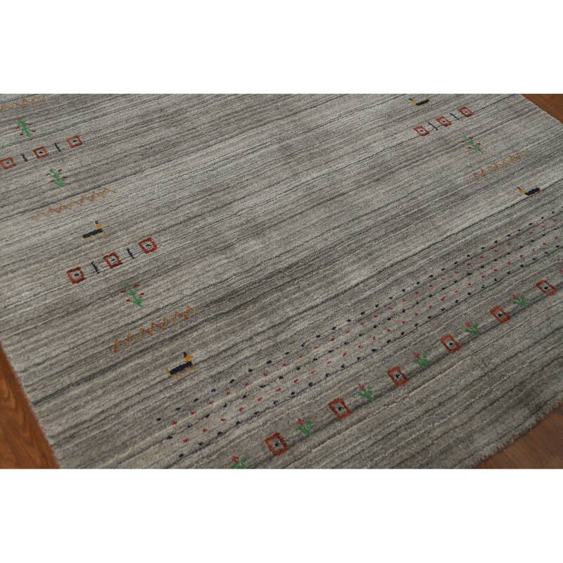 Hand Knotted Oriental 100% Wool Carpet Tribal Animal Pictorial Greys & Charcoal Gabbeh Area Rug - 7' 9'' X 5' 1''
