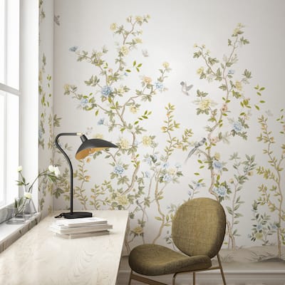 Whispering Blooms Hand-Painted Floral Landscape Wallpaper Mural