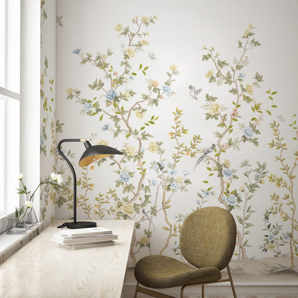 Whispering Blooms Hand-Painted Floral Landscape Wallpaper Mural