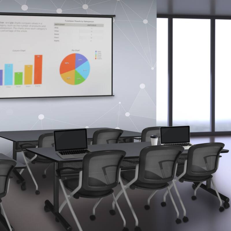 84" x 24" Flip Top Mobile Training Table with Modesty Panel- Grey and 3 Nesting Chairs