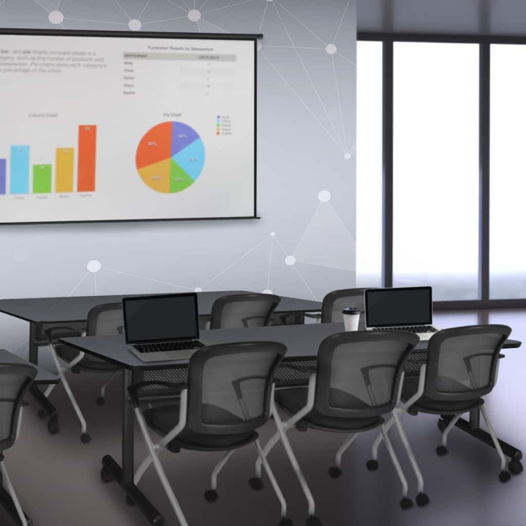 84" x 24" Flip Top Mobile Training Table with Modesty Panel- Grey and 3 Nesting Chairs