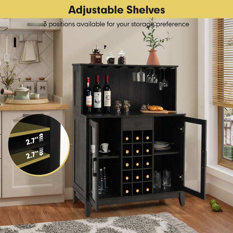 Costway 2-Door Buffet Bar Cabinet Kitchen Storage Sideboard Wine Rack