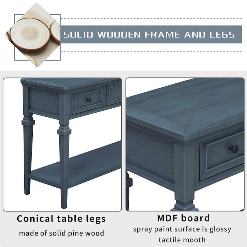 Merax Retro Style Console Table with Three Top Drawers and Bottom Shelf