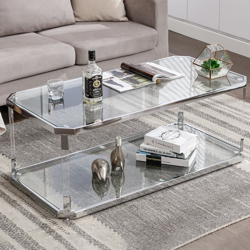 Chrome Coffee Tables Glass Coffee Table with Shelf