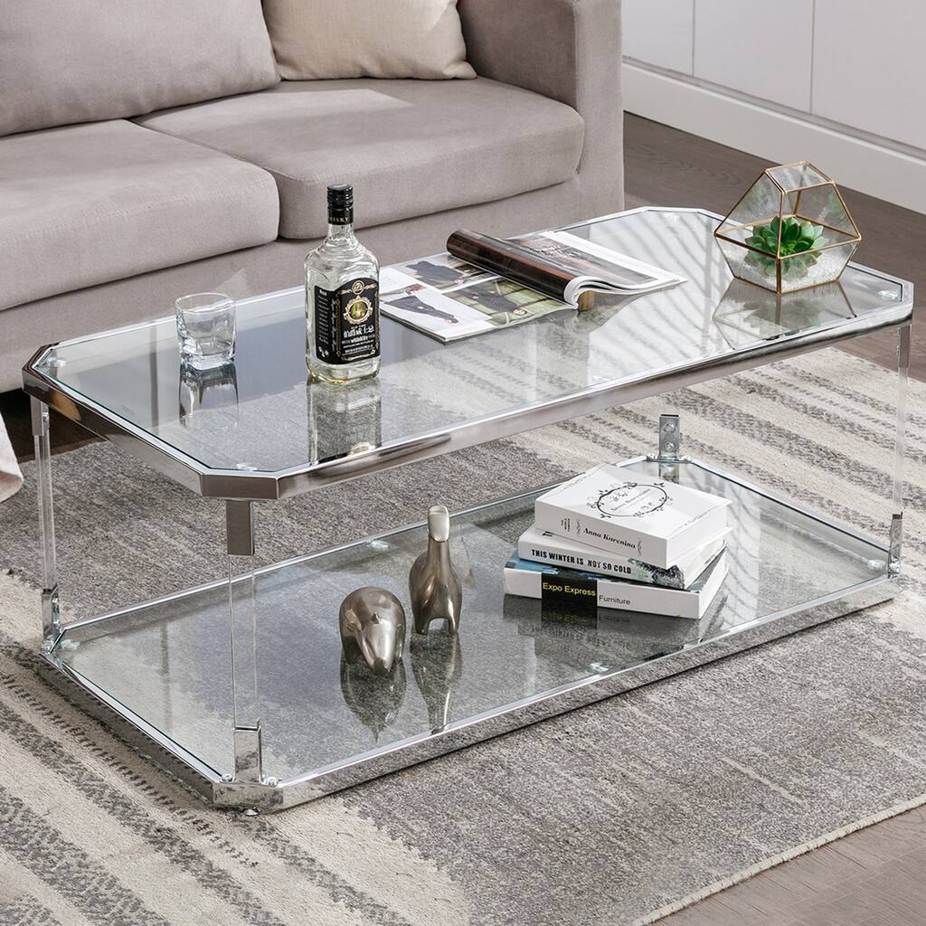 Chrome Coffee Tables Glass Coffee Table with Shelf