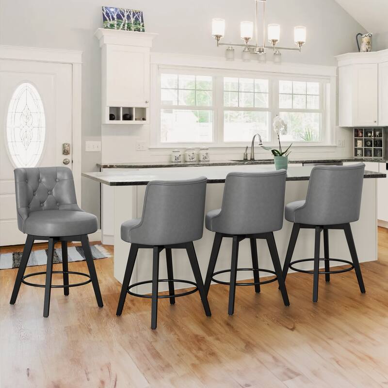 26" Counter Height Swivel Bar Stools with Solid Wood Frame Set of 2 - 26" H