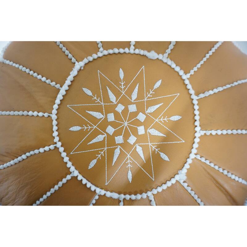 Home&Manor Moroccan Leather Roud Pouf