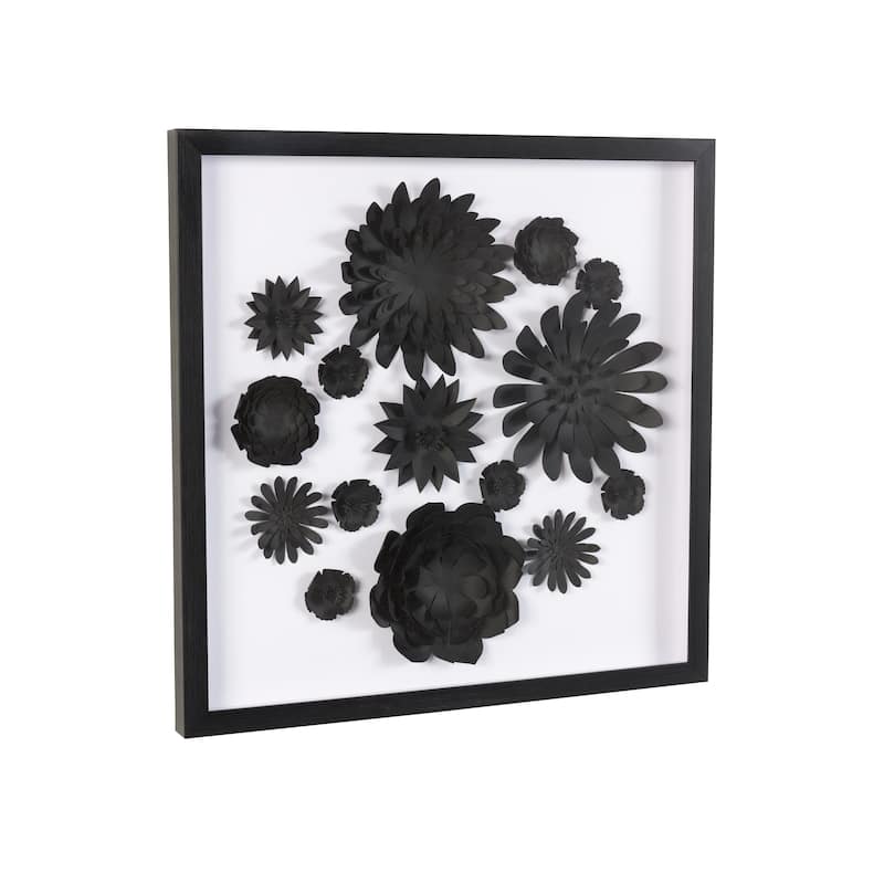 Black Paper Cluster Floral Shadow Box with Varying Shapes and Sizes