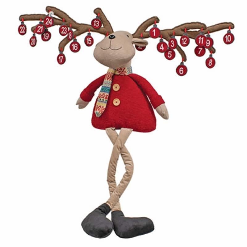 Plush Reindeer Christmas Countdown Calendar Decoration - 13.50" x 8.50" x 47.25" - Brown-Red