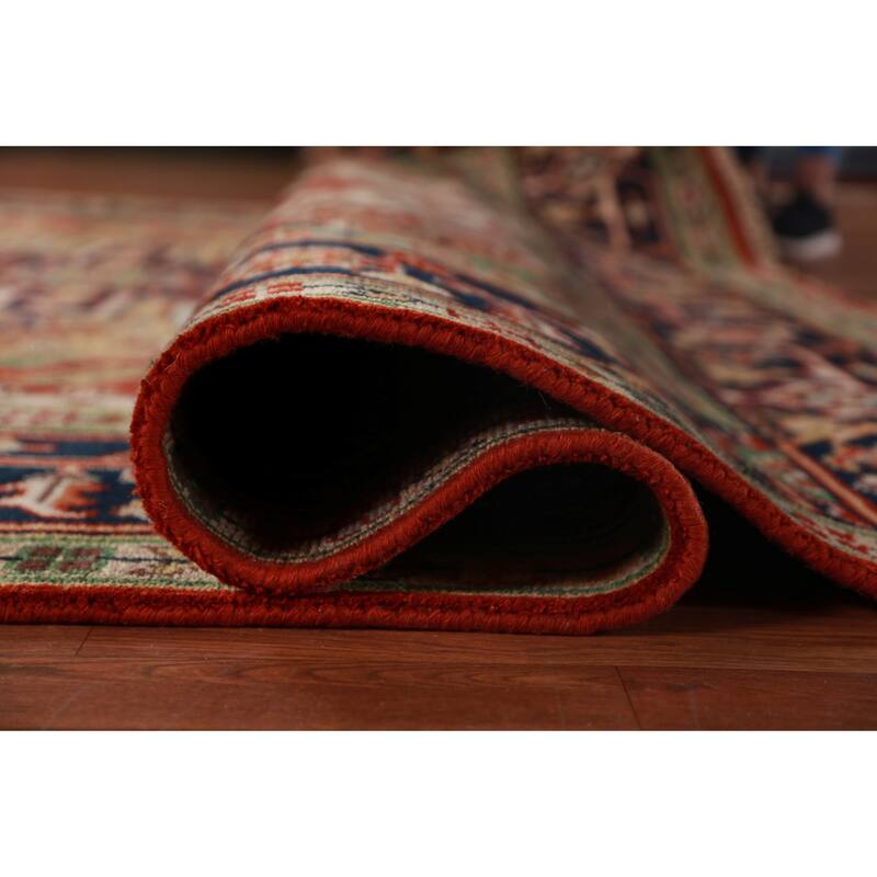 Geometric Medallion Heriz Serapi Area Rug Hand-Knotted Wool Carpet - 8'11"x 11'9"