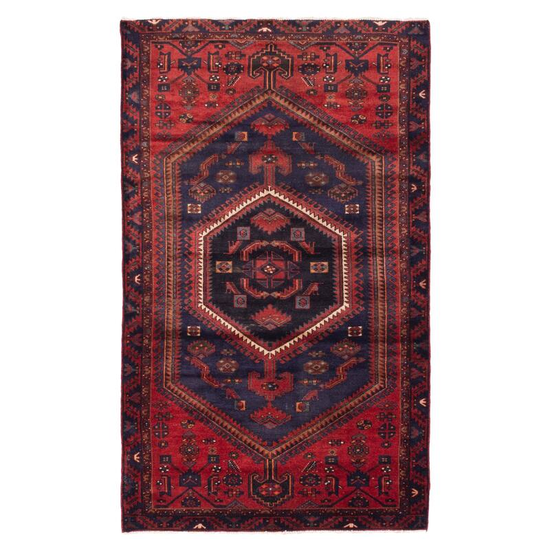 ECARPETGALLERY Hand-knotted Andelz Navy, Red Wool Rug - 4'4 x 7'4