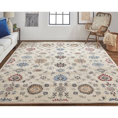 Ornamental Geometric Floral Ivory Persian Transitional Rug