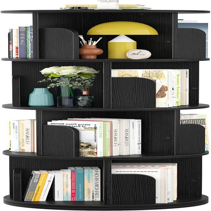 360 Display 4 Tier Floor Standing Bookcase Storage Rack - 15.7"D x 15.7"W x 51.2"H - Black