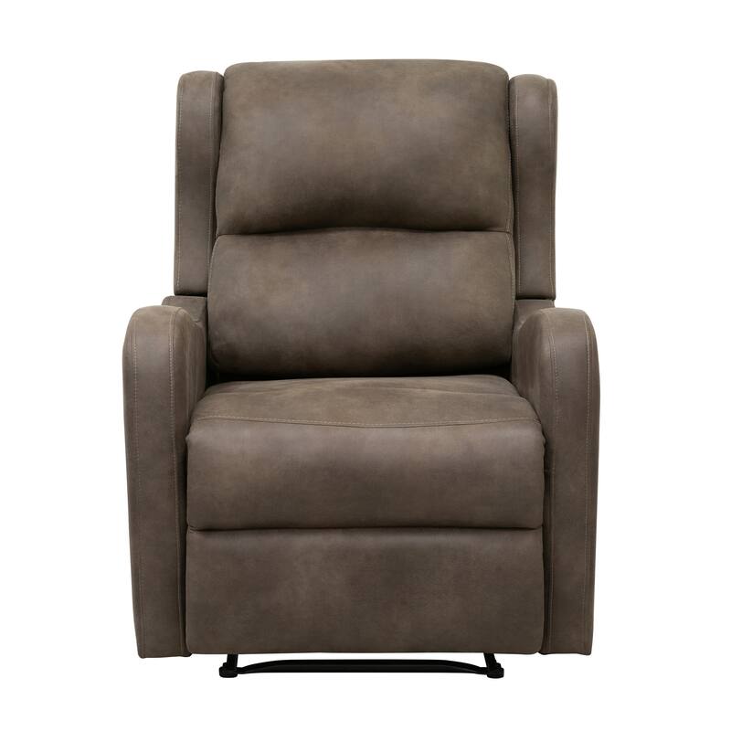 Kim 38 Inch Manual Recliner Chair, Cushioned Brown Microfiber, Solid Wood