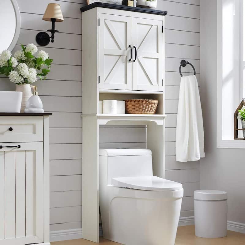 Farmhouse Over The Toilet Storage Cabinet, 67" Tall Bathroom Cabinet - White