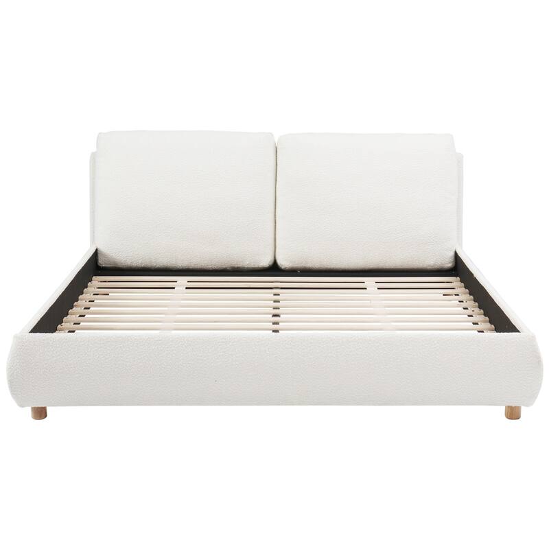 Charming Upholstered Platform Bed with Removable Pillows and Stylish Headboard
