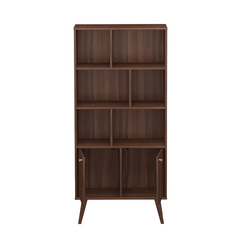 Prepac Milo Mid-Century Modern Bookcase with Six Shelves and Two Doors - 29 in. W x 62.25 in. H x 12 in. D