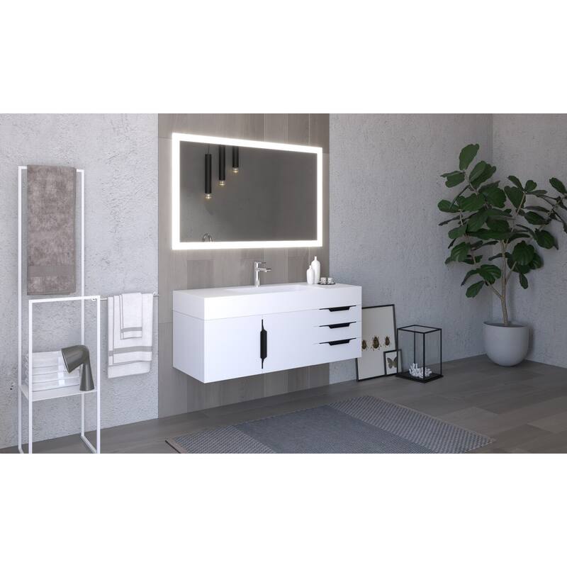 Amazon 48" Wall Mounted Bathroom Vanity Set with White Solid Surface Top