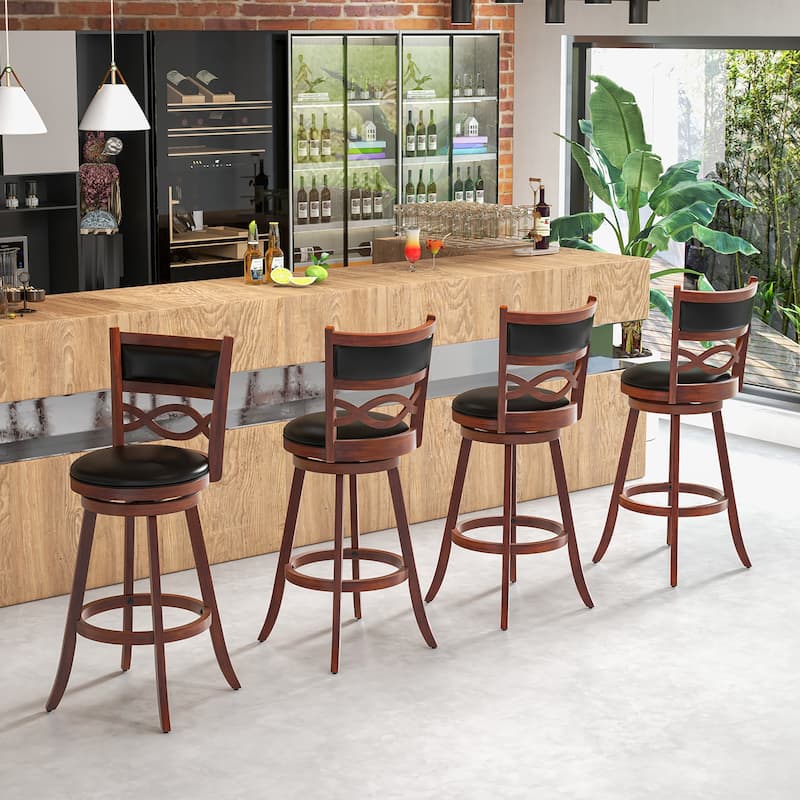 Gymax 29'' Bar Height Stools Set of 2 w/Rubber Wood Frame Faux Leather