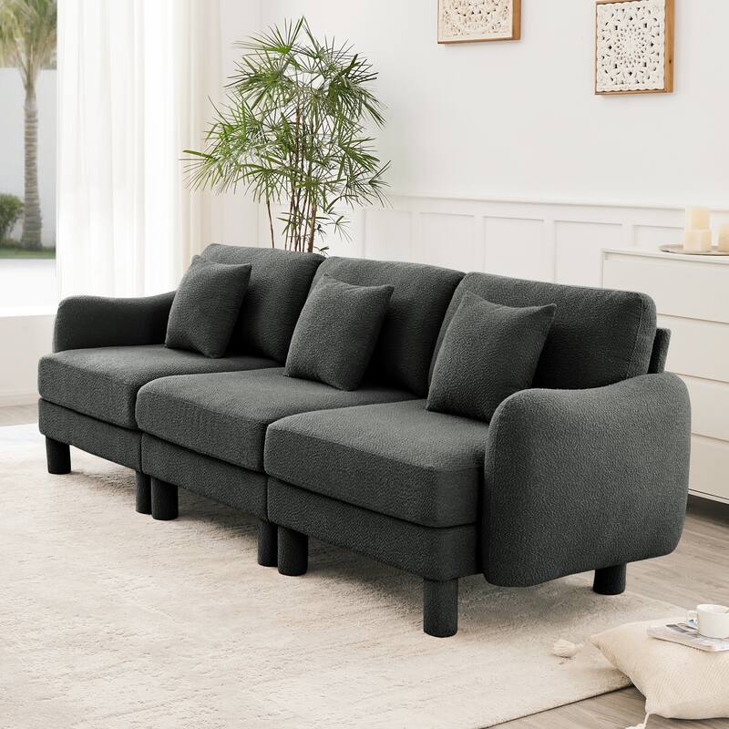 109.4" 3-Seater Modern Upholstered Sofa Couch, Deep-Seat Sectional Sofa with Shell-Shaped Armrests, Leisure Sofa for Living Room