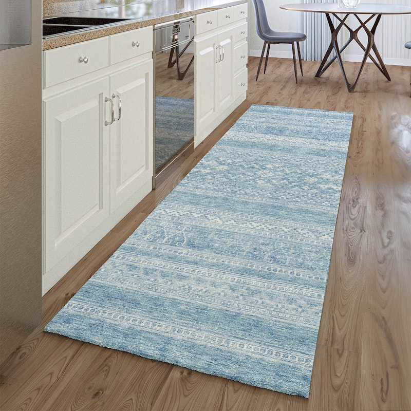 Premium Washable Super Soft Boho Stripe Mayfield Rug - Sky - 2' 3" x 7' 6" - Runner