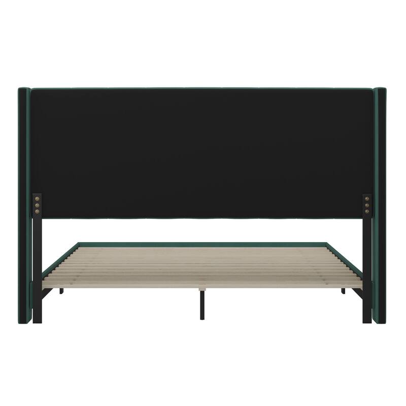 Upholstered Platform Bed with Wingback Headboard