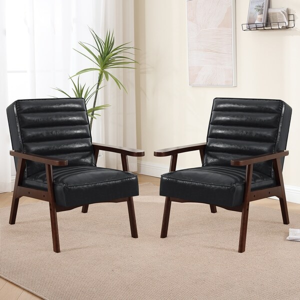 CLIPOP Faux Leather Arm Chairs Set Of 2 - Mid-Century Modern Dining Chairs With Metal Legs In Brown & Grey
