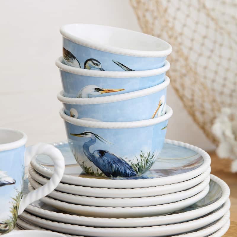 Certified International Coastal Birds 16pc Dinnerware Set, Service for 4 - 11.00"L x 11.00"W x 1.25"H