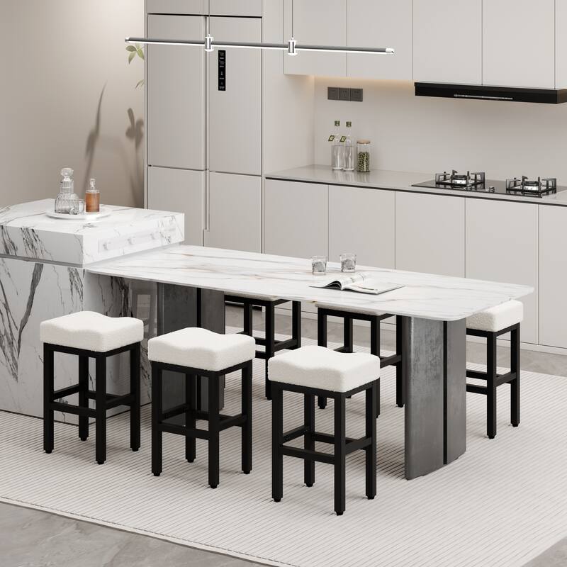 XINMICS Bar Stools, 27 Inches Modern Counter Height Bar Stools, Metal Legs Backless Upholstered Saddle Stool Chair