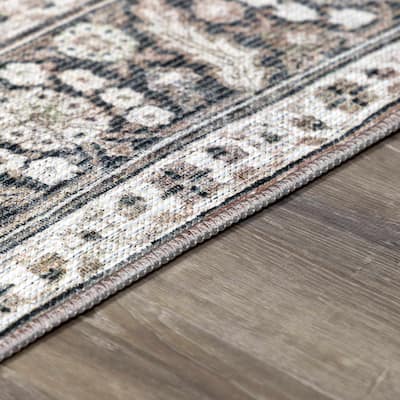 Hauteloom Ganyangan Living Room, Bedroom Machine Washable Area Rug - Traditional - Black, Charcoal, Cream - 9'10" x 14'