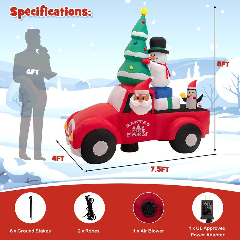 Costway 8FT Wide Inflatable Santa Claus Driving a Car w/ LEDs & Air - See Details