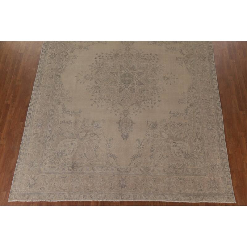 Hand Knotted Oriental 100% Wool Carpet Traditional Floral Beige & Ivories Tabriz Area Rug - 12' 6'' X 9' 6''