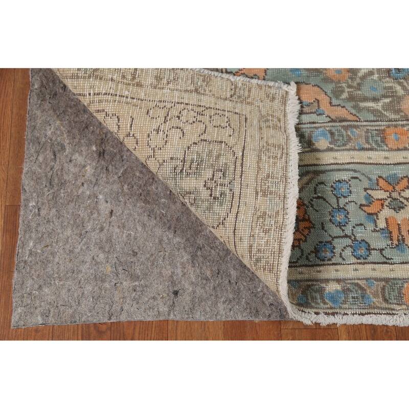 Turquoise Green Tabriz Persian Vintage Area Rug Handmade Wool Carpet - 6'8"x 9'6"