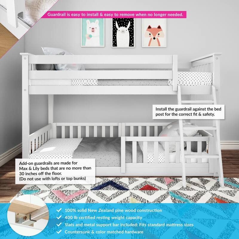 Max and Lily Twin over Twin Low Bunk with Guard Rails