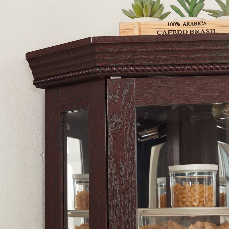 GDFStudio - Traditional Storage Corner Curio Cabinet with Lighted Glass Shelves