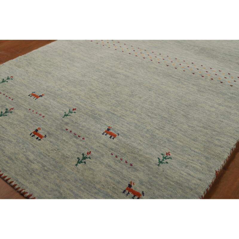 Hand Knotted Oriental 100% Wool Carpet Tribal Animal Pictorial Green Gabbeh Area Rug - 5' 0'' X 3' 0''