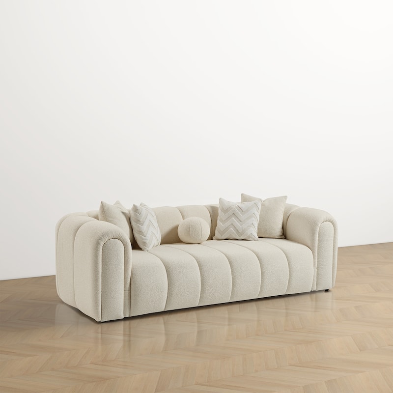 Sacramento Luxury Modern Tufted Ivory Boucle Couch - Ivory