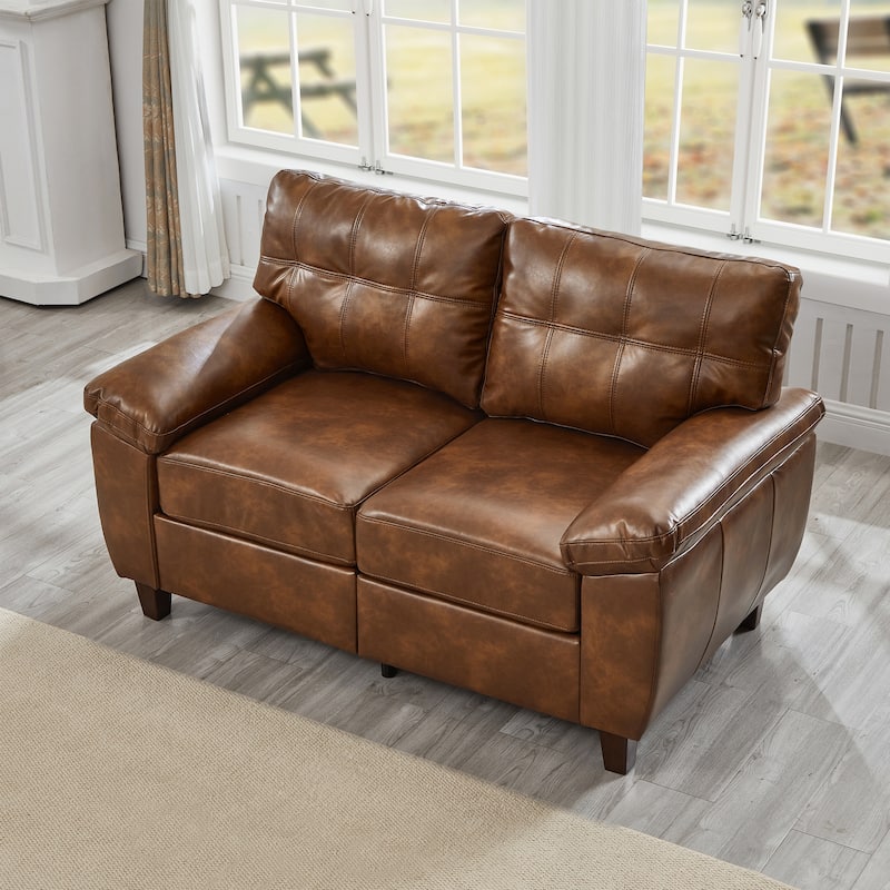 59" Loveseat Modern Design Faux Leather Couch,Storage,Big Armrest Sofa,Upholstered Breathable PU Leather Sofa