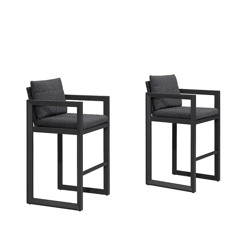 PURPLE LEAF Caesar Outdoor Bar Stools Set of 2 Modern Aluminum Barstools - GreyBarHeight