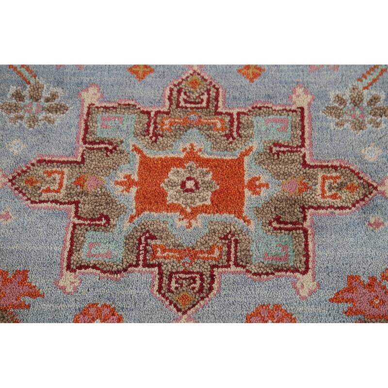 Blue Geometric Khotan Indian Accent Rug Hand-Knotted Wool Carpet - 3'1"x 5'2"