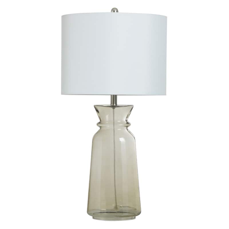 Elyse - Rippled Smoke Glass Body Table Lamp - White Shade - Smoke