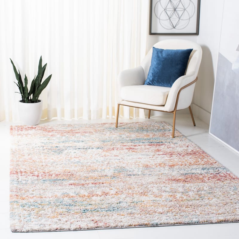 SAFAVIEH Calista Shag Anthea Abstract 1-inch Thick Rug - 5'5" x 7'7" - Ivory/Beige