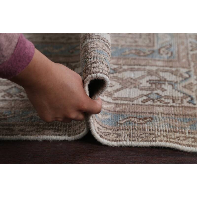 Muted Traditional Geometric Hamedan Persian Area Rug Wool Handmade - 6'10" x 9'9"